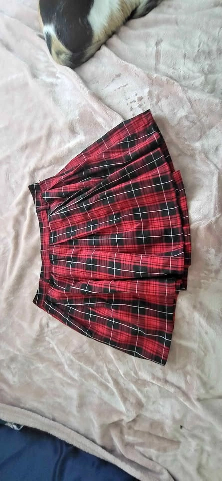 Social Collision Red Plaid Pleated Mini Skirt