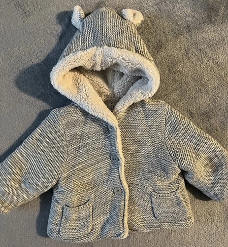 Baby Gap Boys Girls 3-6 Months Gray Sherpa Lined Bear Hooded Swe