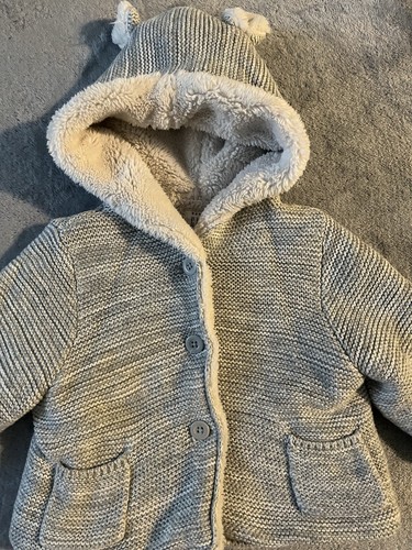 Baby Gap Boys Girls 3-6 Months Gray Sherpa Lined Bear Hooded Swe - photo 2