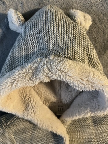 Baby Gap Boys Girls 3-6 Months Gray Sherpa Lined Bear Hooded Swe - photo 3