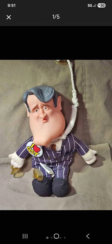 Vintage Brian Mulroney "I Love GST" Hanging Doll (1990)
