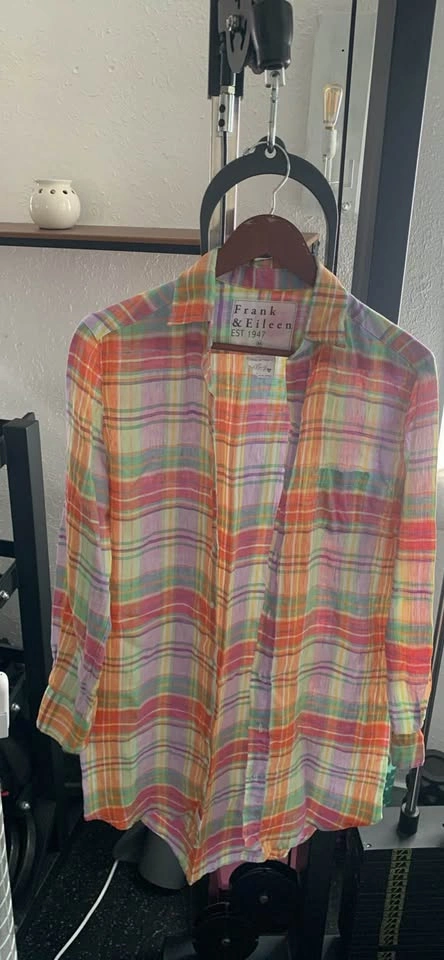 Boho chic: oversized Plaid Button Down Shirt rare purple hat - photo 2