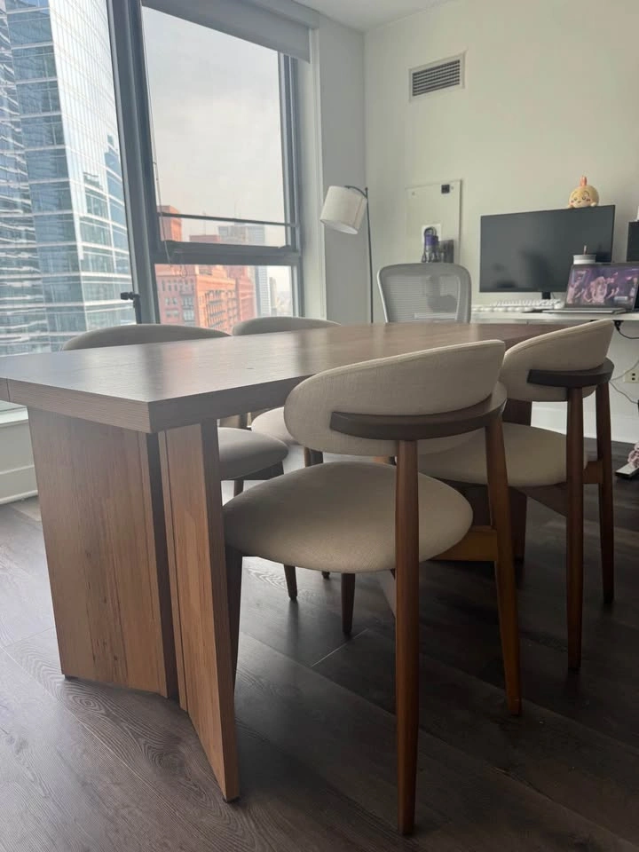 Modern Walnut Dining Table Set with 4 Upholstered Chairs - photo 2