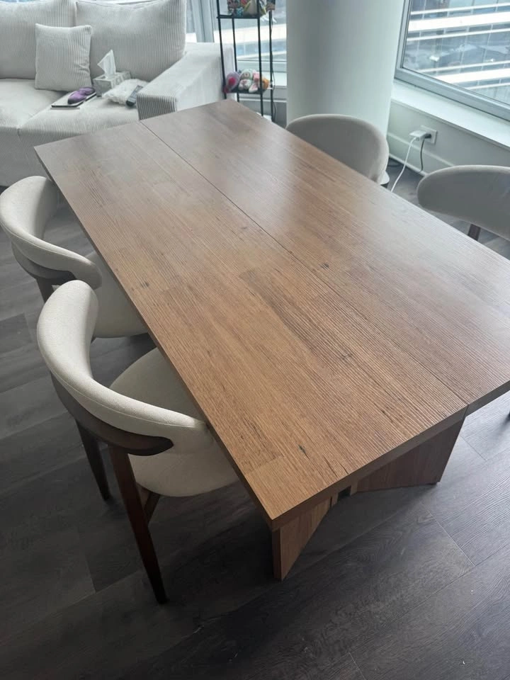 Modern Walnut Dining Table Set with 4 Upholstered Chairs - photo 3