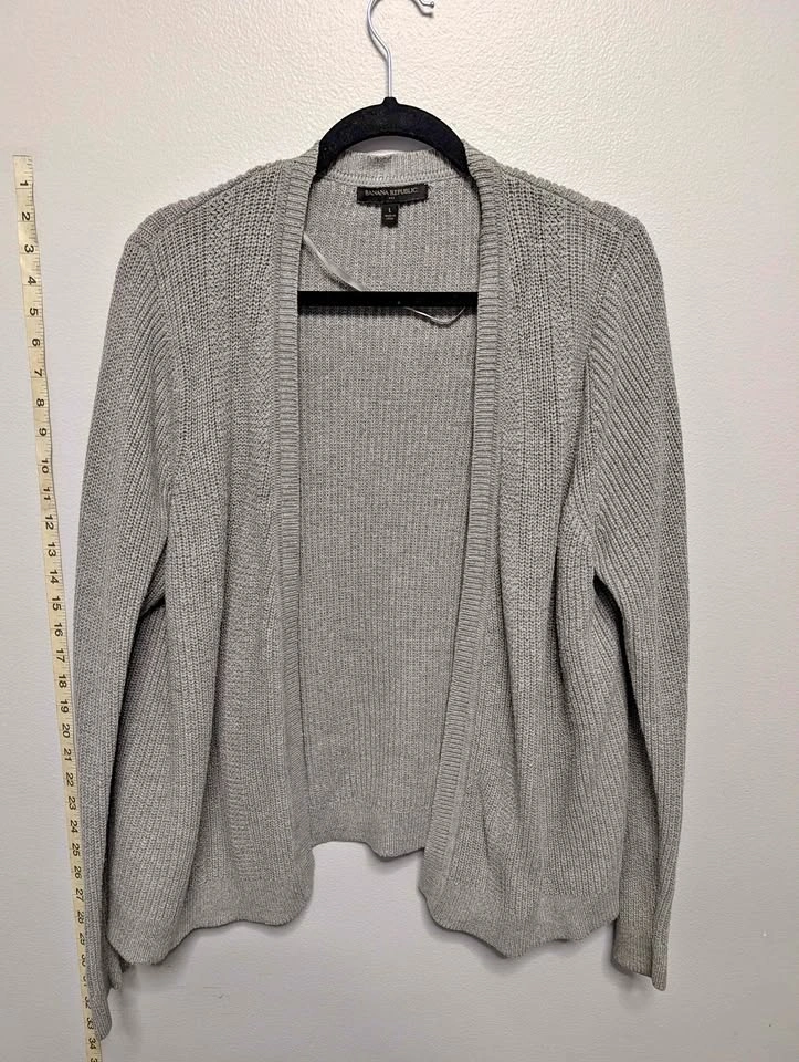 Banana Republic Chunky Ribbed Knit Open Front Cardigan Gray L