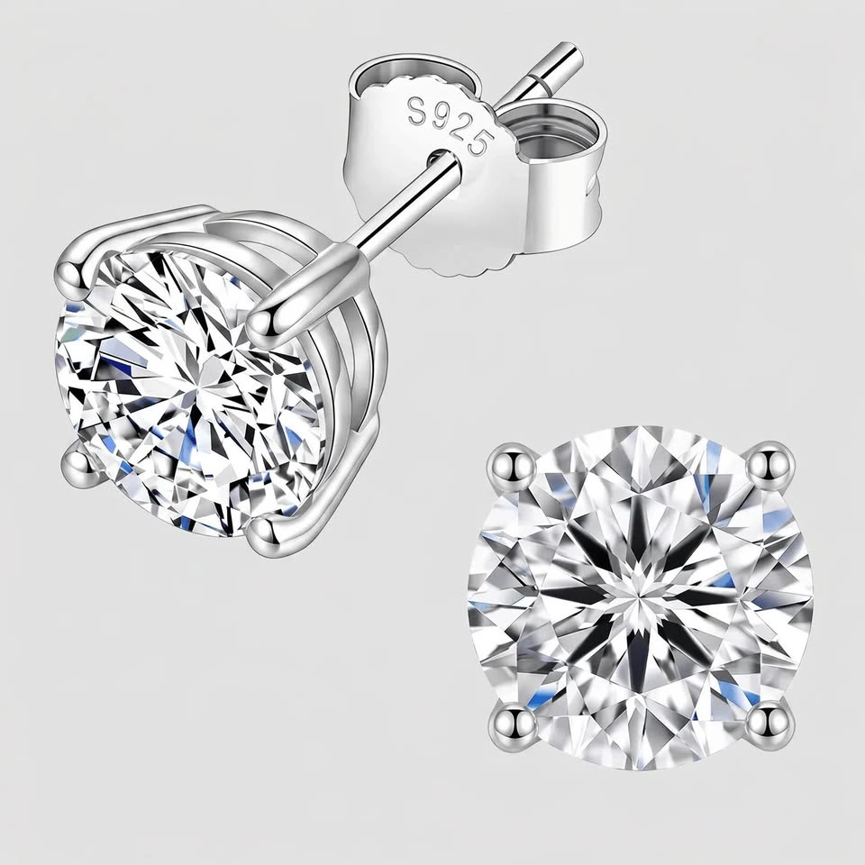 Moissanite Earrings 925 Sterling Silver with GRA Certificate - photo 3