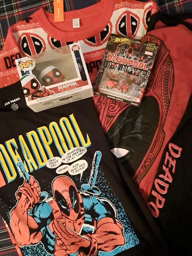 Marvel Deadpool Apparel, Funko Pop, & Hot Wheels Lot