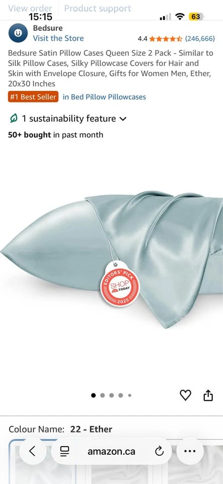 Light Blue Satin Pillowcases x2 - photo 3