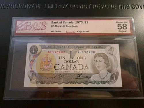 1973 Bank Of Canada $1, 4-Digit Radar Note, AMY 7459547, BCS 58