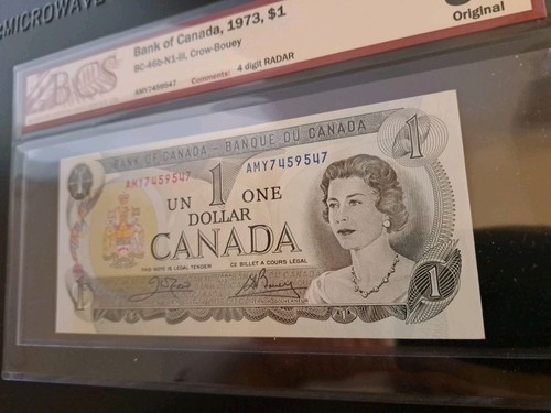 1973 Bank Of Canada $1, 4-Digit Radar Note, AMY 7459547, BCS 58 - photo 4
