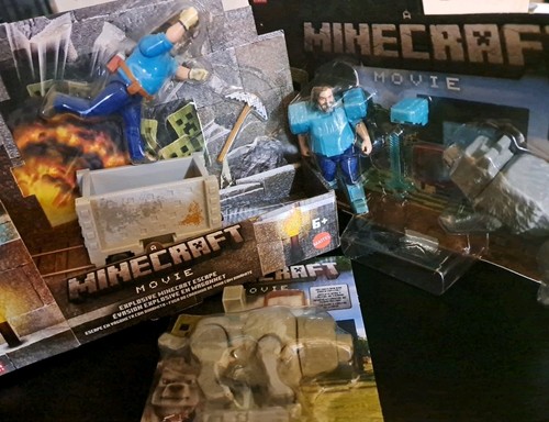 A Minecraft Movie Lot: Minecart Escape, Diamond Armor & Wolf