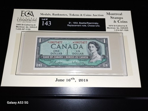 1954 Bank of Canada $1 *I/O Replacement Note Beattie/Rasminsky - photo 3