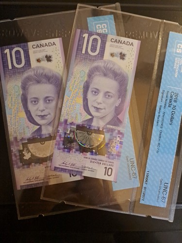2018 Bank Of Canada $10 X 2, Consecutive Polymer Notes