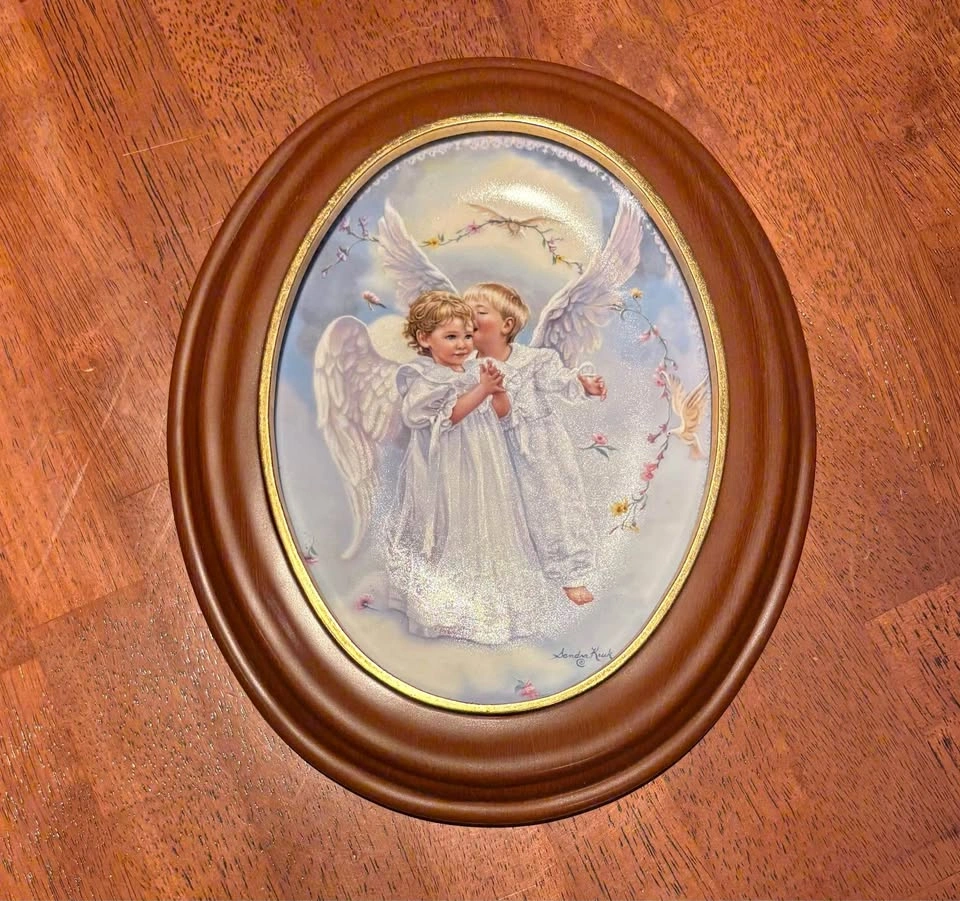 Framed Sandra Kuck Angel Kisses Collector Plate - Bradford Excha