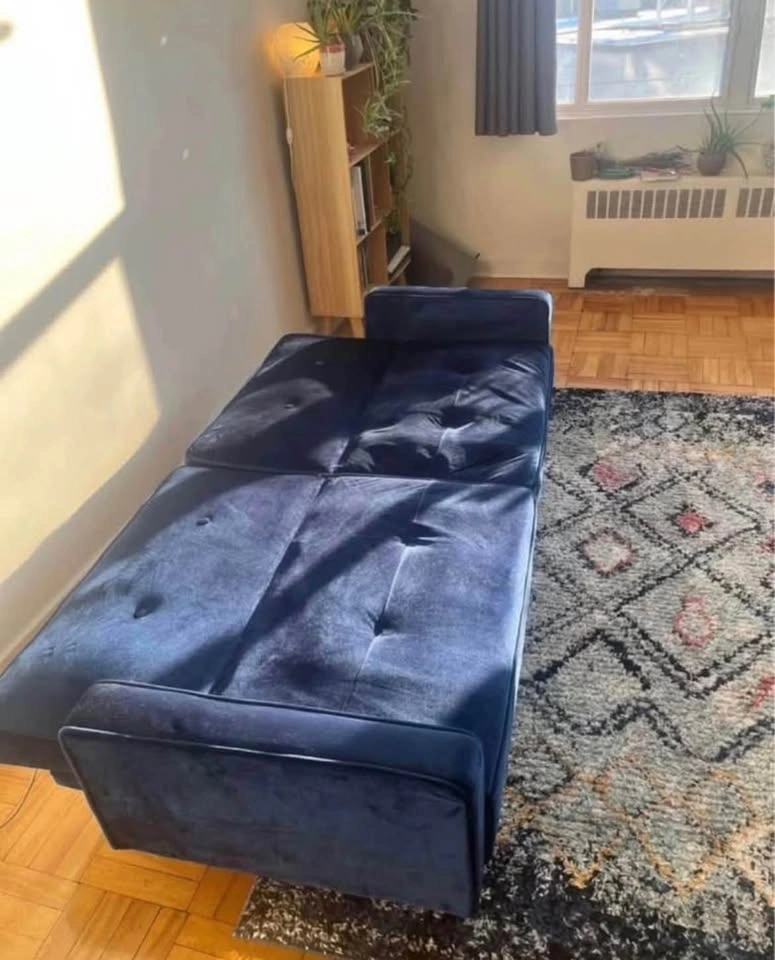 Navy Blue Velvet Futon Sofa - photo 2