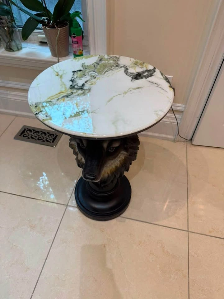 Wolf Head Pedestal Side Table with Marble Top - photo 2