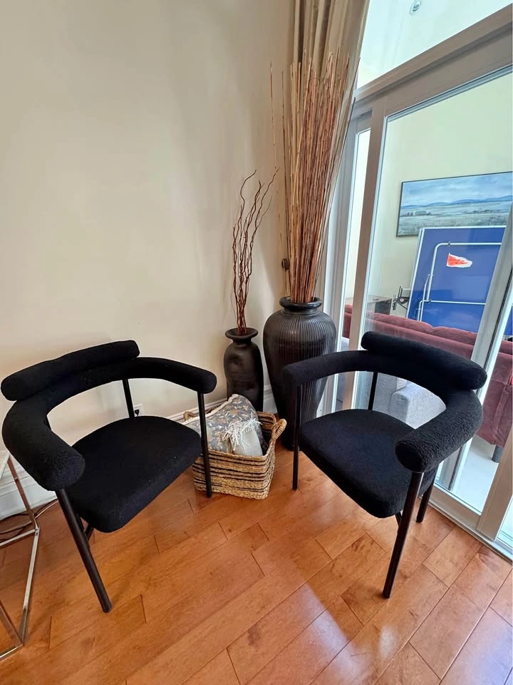Pair of Black Boucle Barrel Chairs