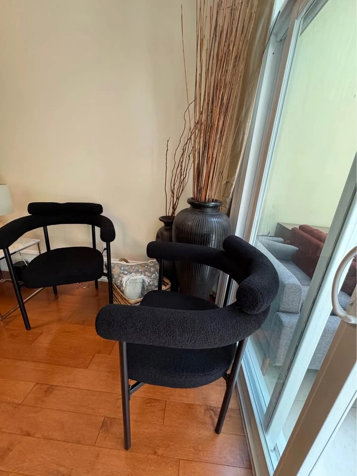 Pair of Black Boucle Barrel Chairs - photo 2
