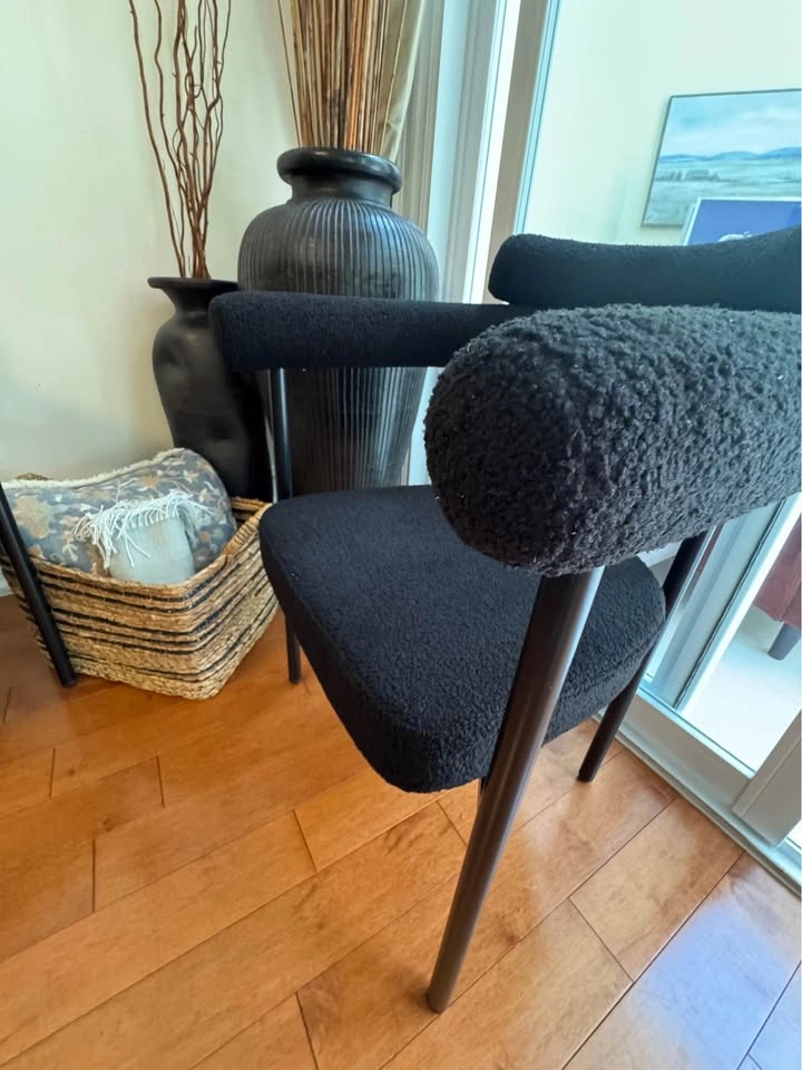 Pair of Black Boucle Barrel Chairs - photo 3