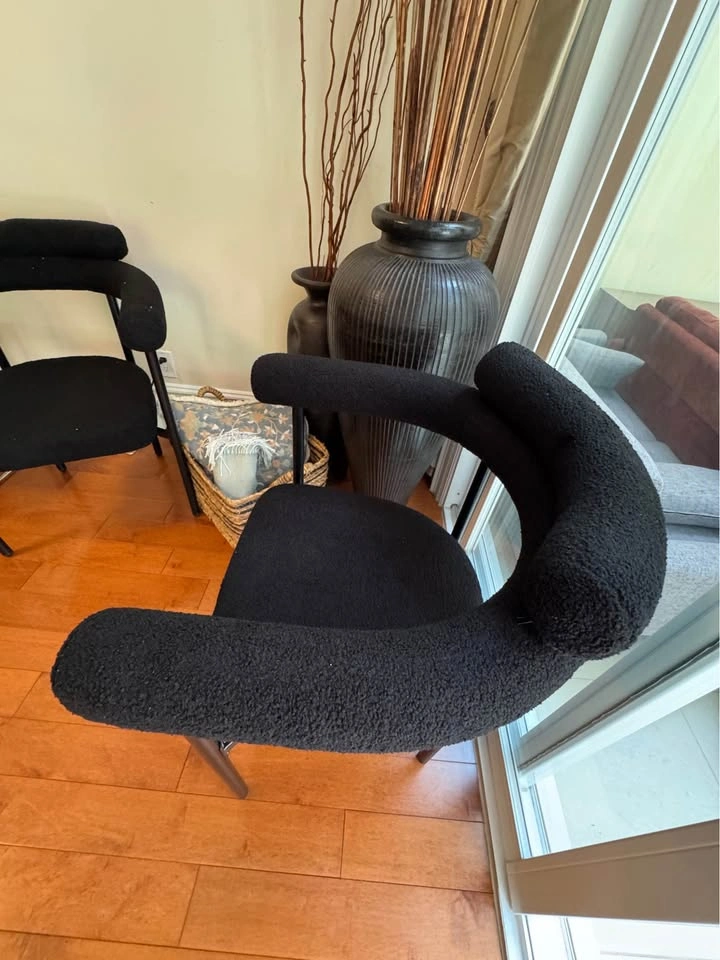Pair of Black Boucle Barrel Chairs - photo 4