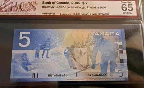 2002 Bank of Canada $5 2-Digit 2-Cycle Repeater 6868686