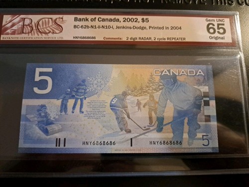 2002 Bank of Canada $5 2-Digit 2-Cycle Repeater 6868686 - photo 2