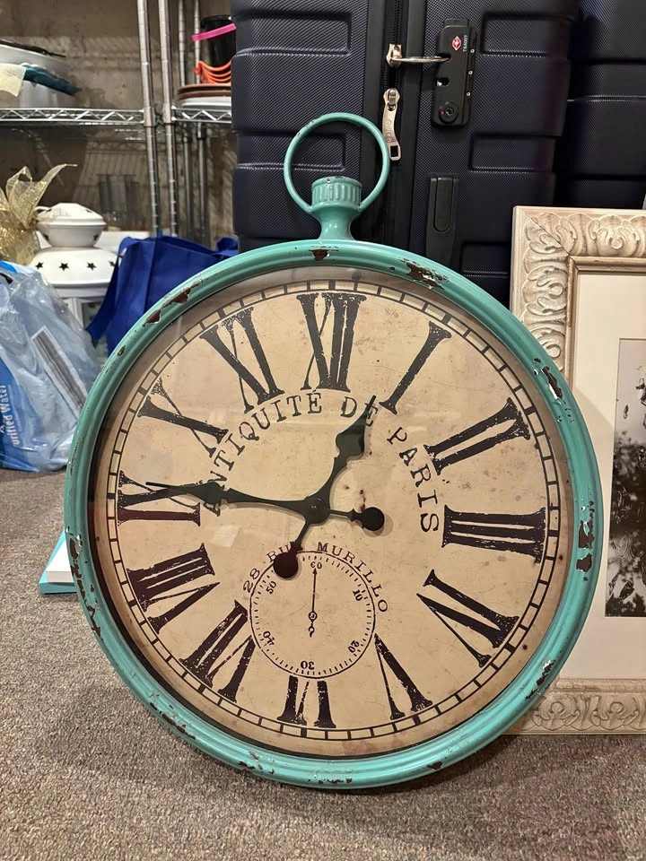 Antique Style Teal Mirror and Wall Clock