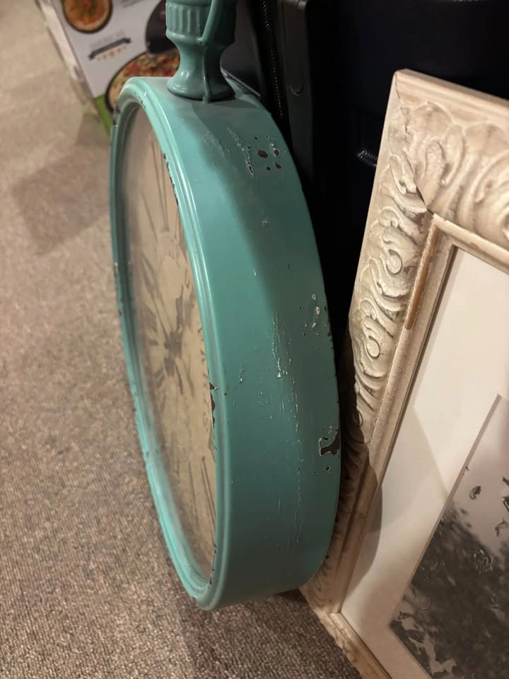 Antique Style Teal Mirror and Wall Clock - photo 3