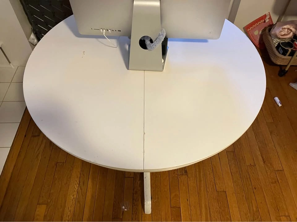White Round Pedestal Dining Table with Extension Leaf - photo 3