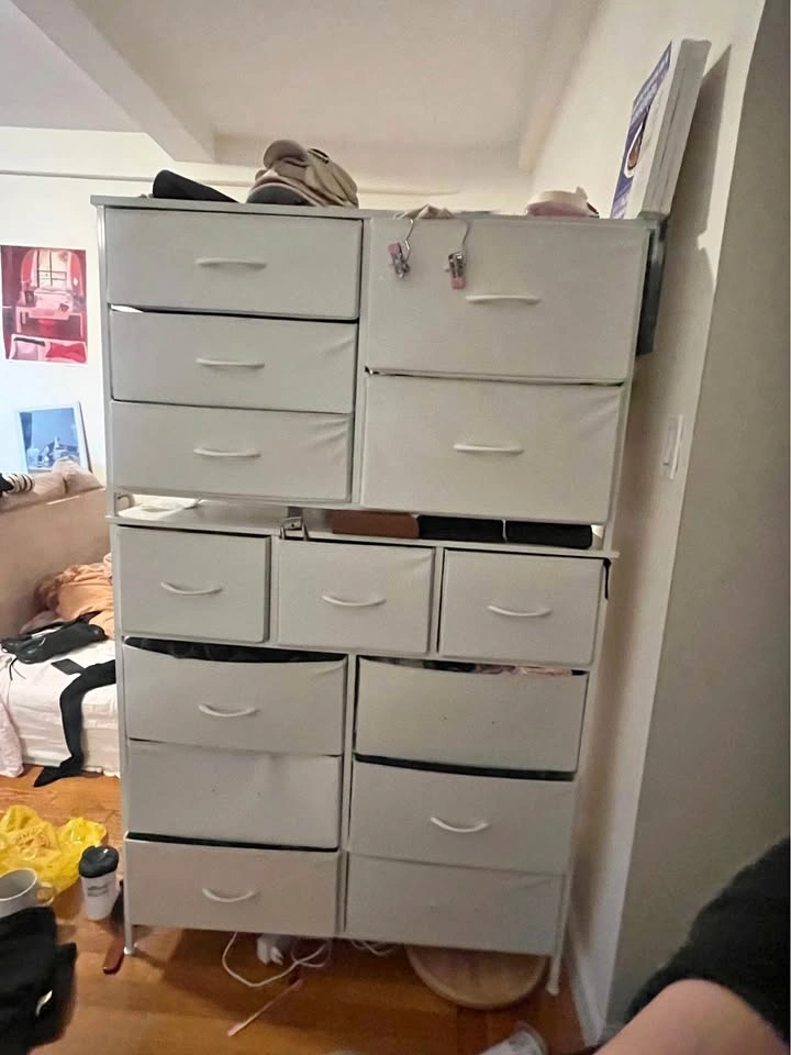 White Fabric Drawer Dresser with Metal Frame