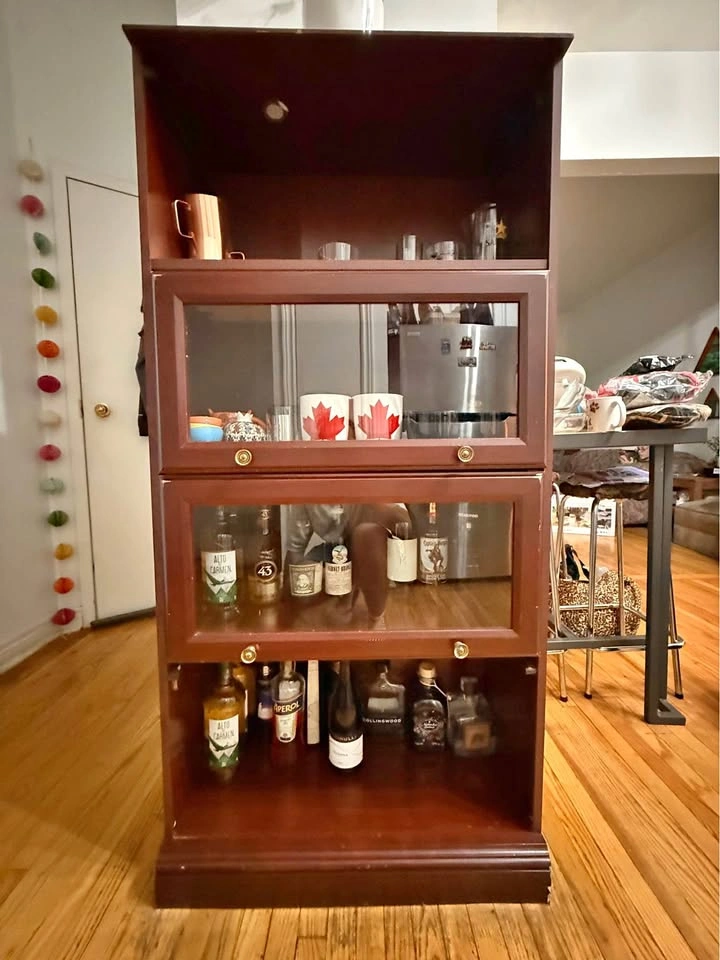 Elegant Antique Dark Wood Bar Cabinet / Display Shelf