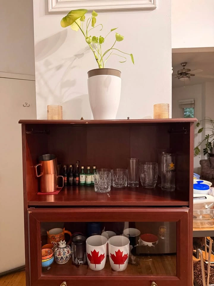 Elegant Antique Dark Wood Bar Cabinet / Display Shelf - photo 3