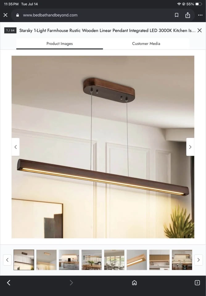 Ashline 39" Modern Walnut LED Linear Kitchen Island Pendant