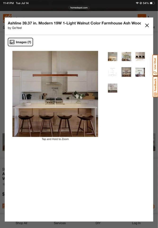 Ashline 39" Modern Walnut LED Linear Kitchen Island Pendant - photo 4