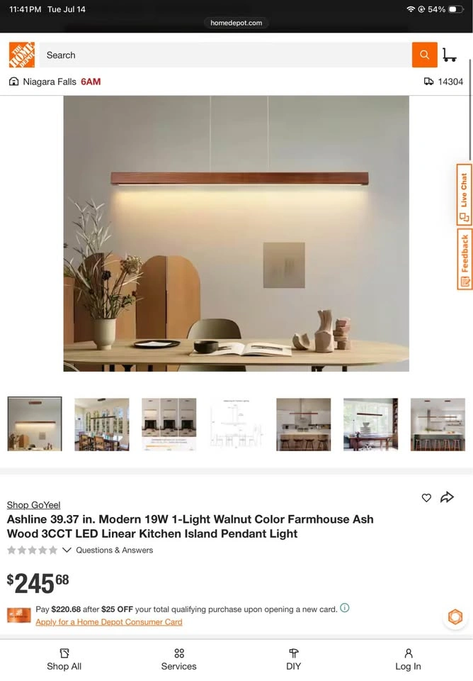 Ashline 39" Modern Walnut LED Linear Kitchen Island Pendant - photo 5