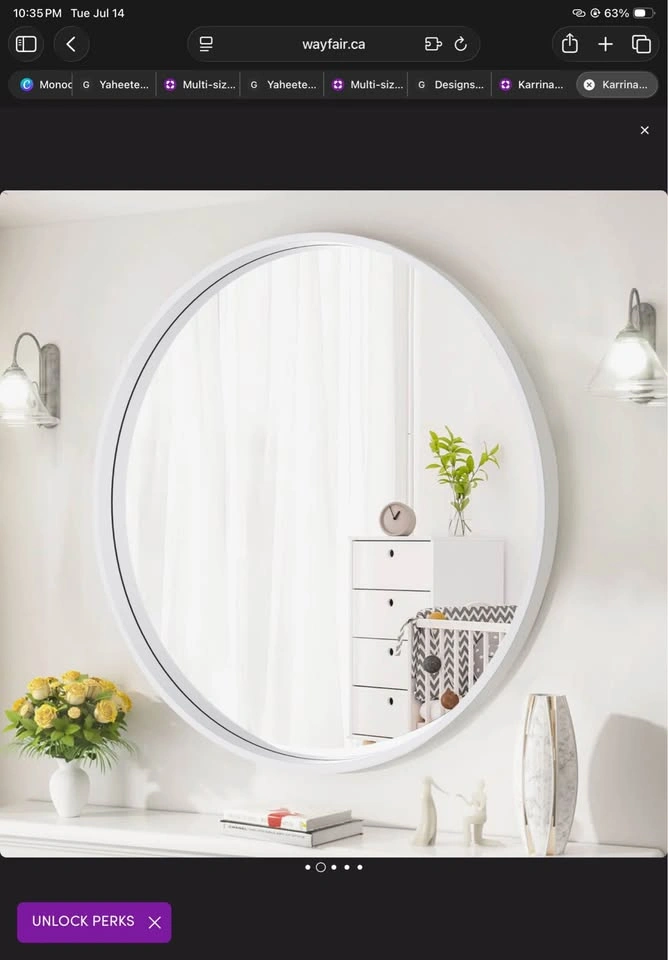 Round Accent Wall Mirror – White | Brand New - photo 3