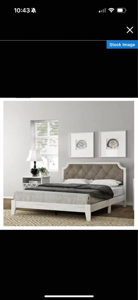 Dusty Grey Oak Wood Queen Bed Frame with Headboard