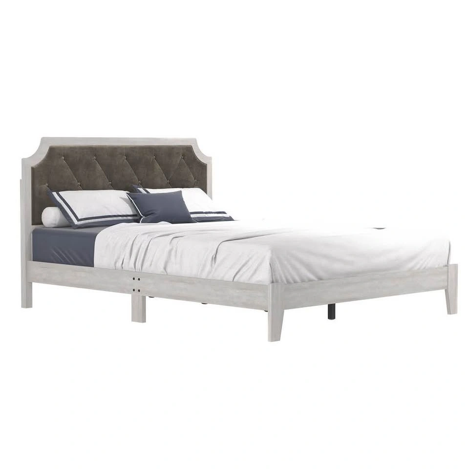 Dusty Grey Oak Wood Queen Bed Frame with Headboard - photo 3