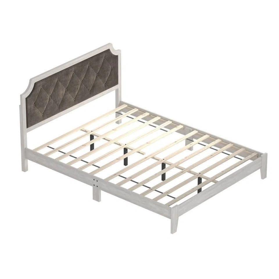 Dusty Grey Oak Wood Queen Bed Frame with Headboard - photo 4