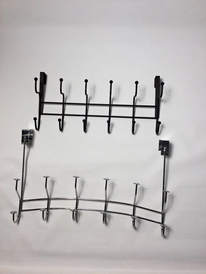 Over-the-Door Coat Holder Hook Racks - Black and Chrome