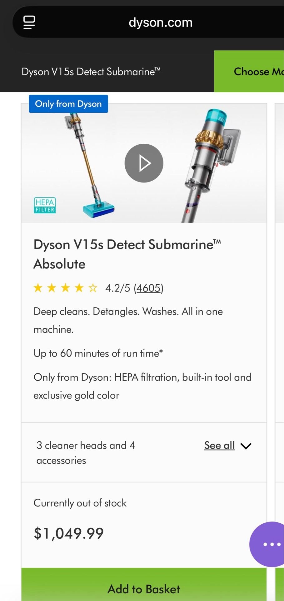 Brand New Sealed Dyson V15s Detect Submarine Absolute