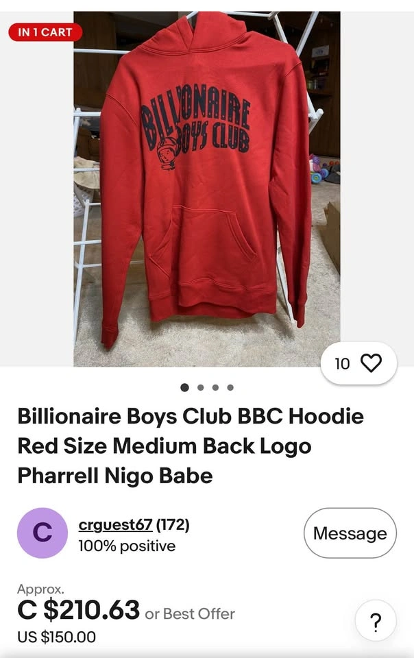 Billionaire Boys Club BBC Hoodie Red Size Medium Back Logo - photo 5