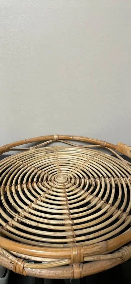 Rare Mid-Century Style Round RATTAN Serving Tray w/ Handles - photo 4