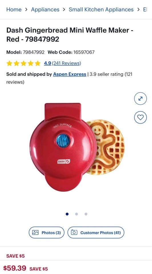 NEW - DASH GINGERBREAD MAN MINI WAFFLE MAKER - photo 4