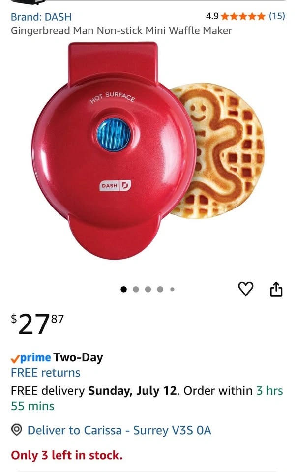 NEW - DASH GINGERBREAD MAN MINI WAFFLE MAKER - photo 5
