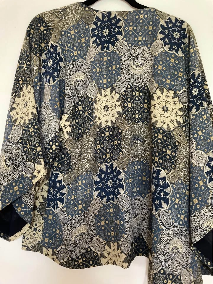 Zara Womens Navy Blue Beige Long Sleeve Paisley Print Cardigan B - photo 3
