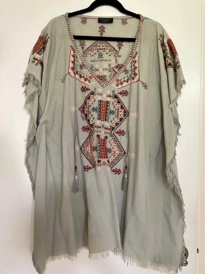 Zara Woman’s Embroidered Fringe Kimono Poncho