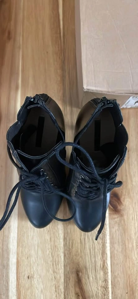 ZARA BLACK LACEUP STILLETO BOOTS - photo 4