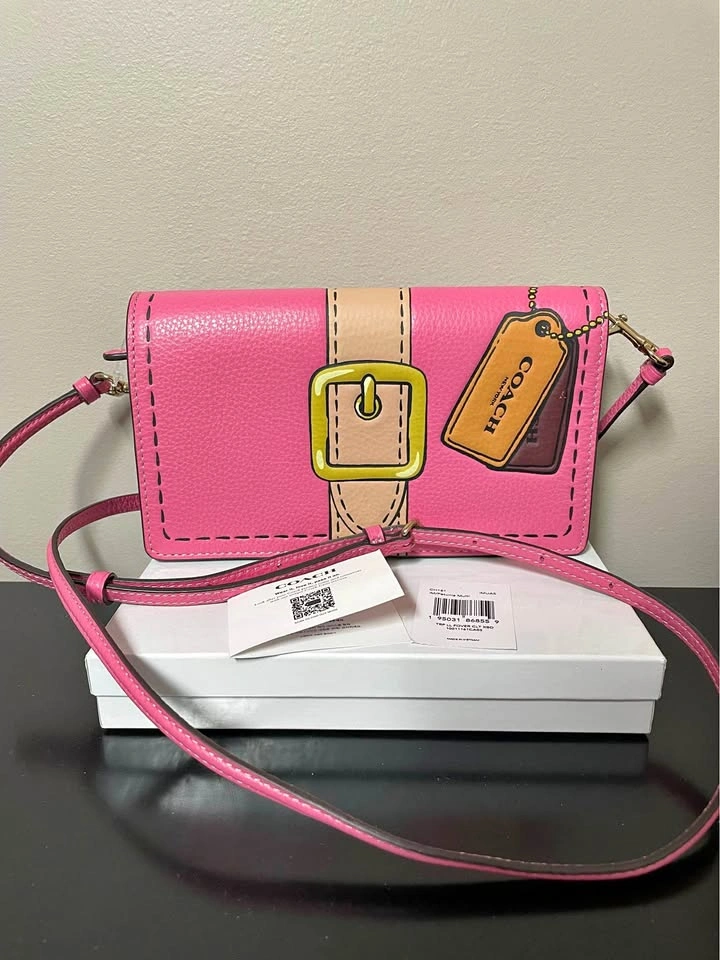 Coach Anna Foldover Clutch Crossbody With Trompe L'oeil Print