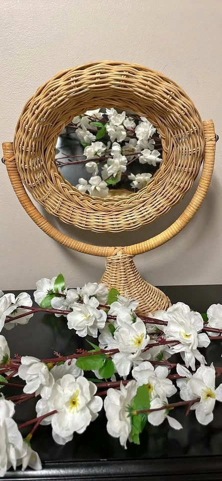 VINTAGE WICKER VANITY MIRROR